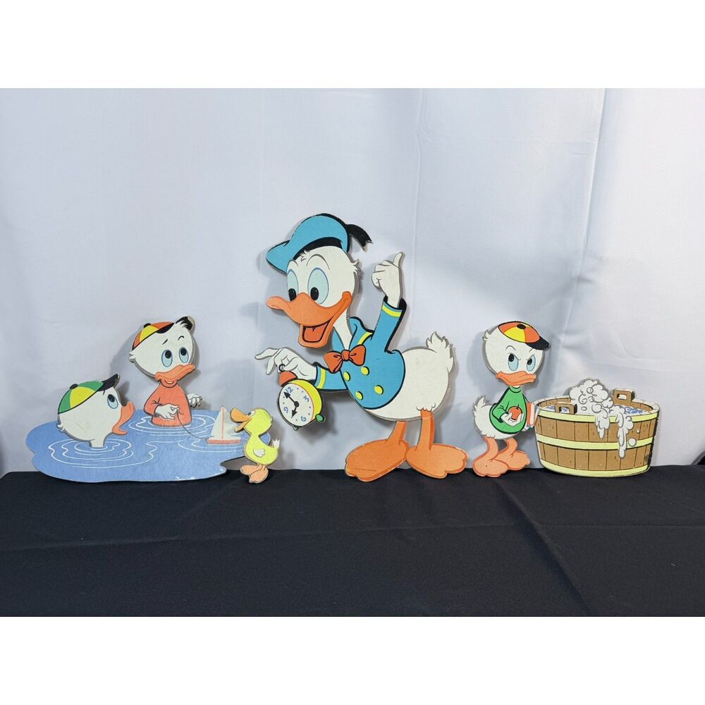 Vintage Disney Wall Décor Cut outs Donald Duck Huey Dewey Louie Go to School